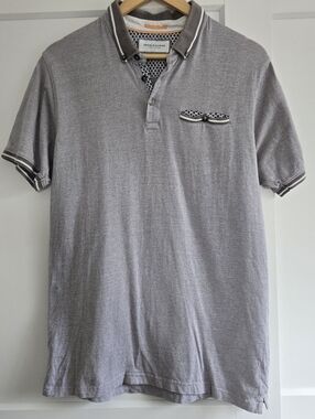 Denim & Flower Ricky Singh Grey Mens Medium Short Sleeve Polo